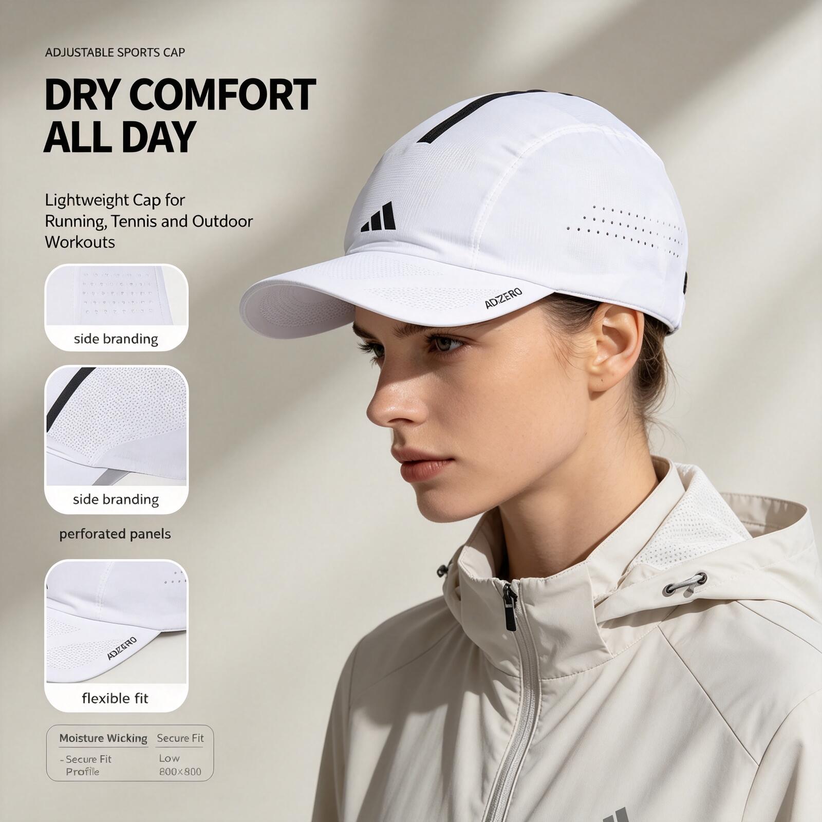 Running Cap Mesh - Adidas White Running Cap Lightweight Breathable