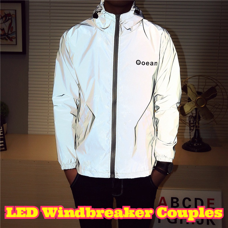 Reflective Running Jacket - LED Light Up Windbreaker Couples Cycling