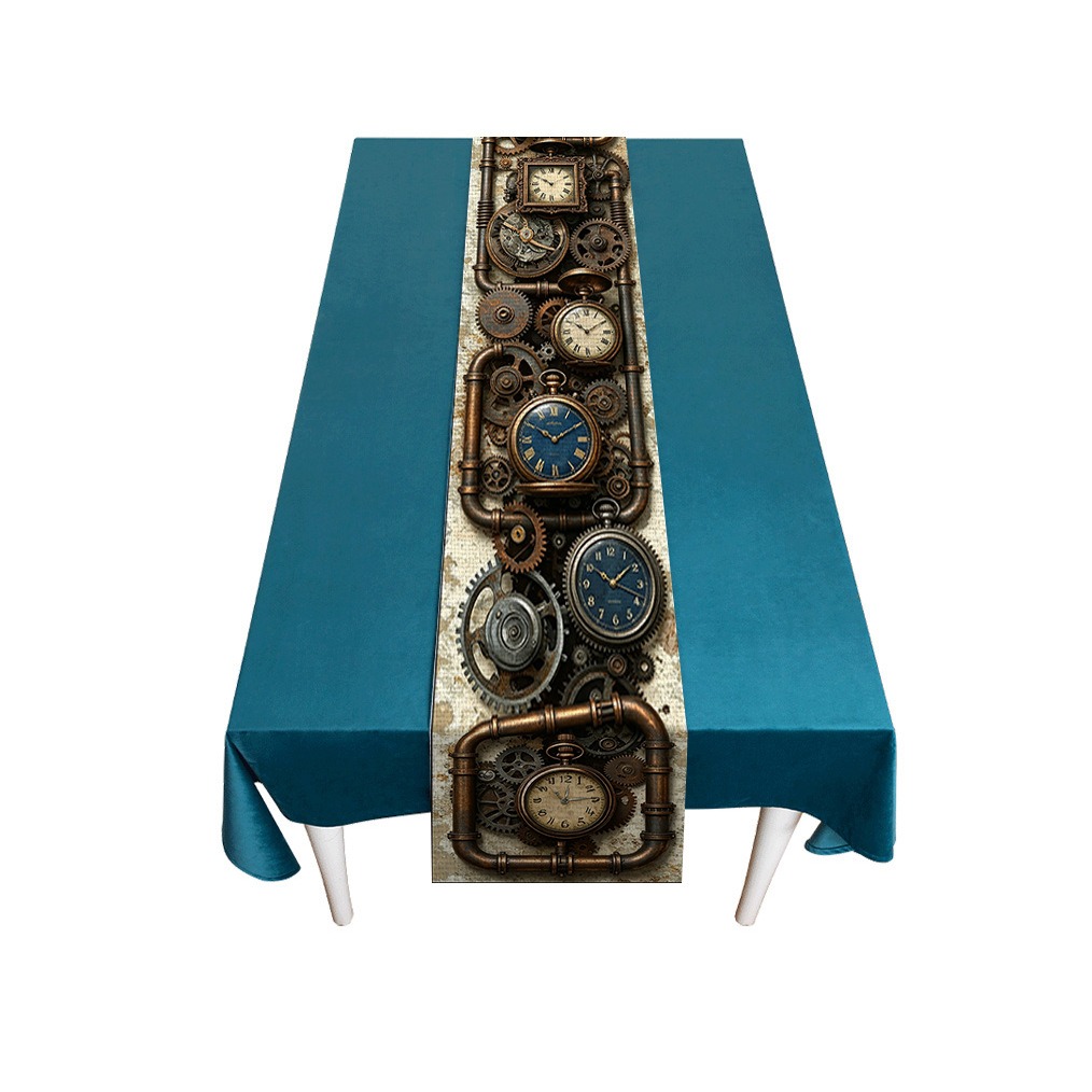 Runners Gear - Vintage Steampunk Gear Clock Linen Table