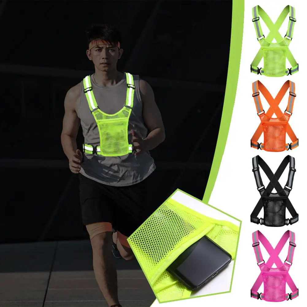 Reflective Running Jacket - Reflective Safety Vests Lightweight Adjustable Elastic